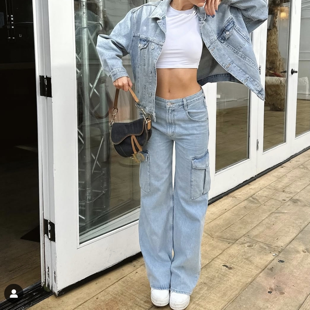 Agolde Light Blue Wide Leg Cargo Jeans
